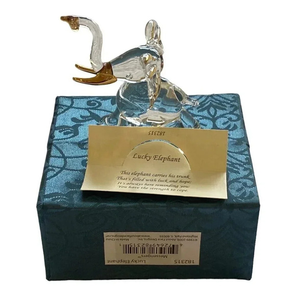 Handcrafted Glass Elephant Figurine With Gold Accents & Gift Box ABOUT FACE - Picture 3 of 16